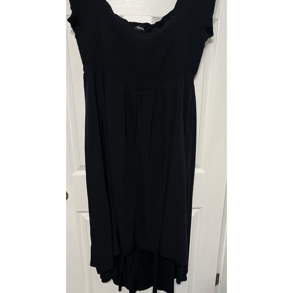 Torrid Midi Womens Hi-Low Hem Black‎ Dress Sz 3 With Pleated Stretch Top